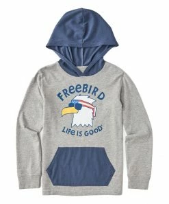 Best Sale 😀 Life Is Good® Heather Gray Crusher 'Freebird' Cool Hoodie - Kids ⌛