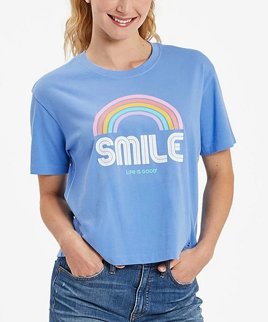 Brand new 👏 Life Is Good® Cornflower Blue 'Smile' Short-Sleeve Boxy Tee - 👩 Women ⌛ 5 Brand new 👏 Life Is Good® Cornflower Blue 'Smile' Short-Sleeve Boxy Tee - 👩 Women ⌛ - Image 5