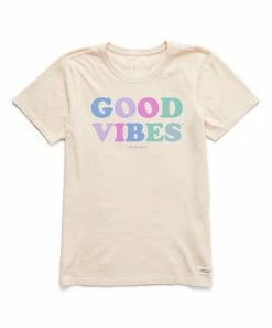 Budget 😍 Life Is Good® Putty White 'Good Vibes' Crusher-Lite Crewneck Tee - Plus ⌛