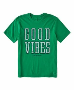 New 😀 Life Is Good® Kelly Green 'Good Vibes' Crusher Crewneck Tee - Men & Big 🤩
