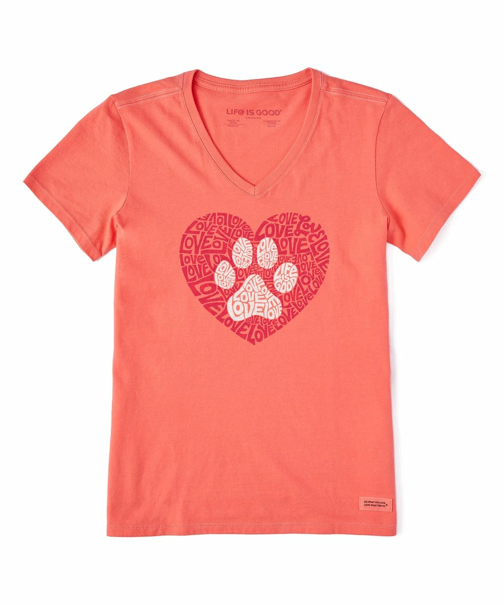 Promo ✨ Life Is Good® Mango Orange 'Love' Animal Heart Crusher-Lite Crewneck Tee - 👩 Women 💯 1 Promo ✨ Life Is Good® Mango Orange 'Love' Animal Heart Crusher-Lite Crewneck Tee - 👩 Women 💯
