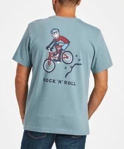 Brand new 🎁 Life Is Good® Smoky Blue 'Rock 'N' Roll' Bike Crusher Crewneck Tee - Big 🔔
