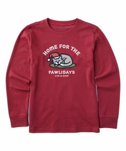Deals 🥰 Life Is Good® Cranberry Red 'Home For The Pawlidays' Long-Sleeve Tee - Kids 😀