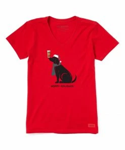 New ⌛ Life Is Good® Positive Red 'Hoppy Holidays' Festive Pup Crusher Crewneck Tee - 👩 Women 😍