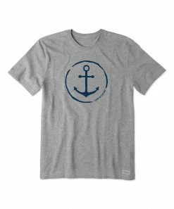 Buy ✔️ Life Is Good® Heather Gray 'Life Is Good' Old Anchor Crusher Crewneck Tee - Men 🛒