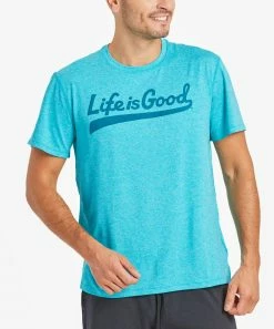 Best reviews of 🔔 Life Is Good® Island Blue Active Ballyard Script Crewneck Tee - Men ❤️