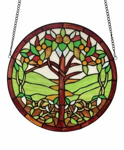 Cheapest 👍 River Of Goods Green Multicolor 14'' Tree Of Life Stained Glass Window Panel ✔️