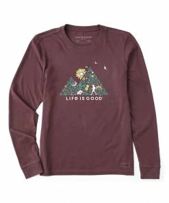 New 😍 Life Is Good® Mahogany Brown Floral Mountain Long-Sleeve Crusher-LITE Tee - 👩 Women 😉