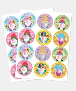 New 😍 Personalized Planet Pink & Yellow Bubble Gum Gnome Personalized Sticker - Set Of 48 😉 -Life Is Good®-shop zu108190260 alt 2 tm1660826033