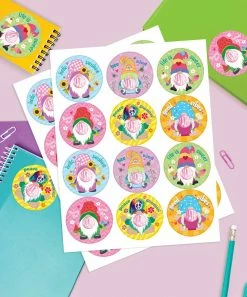 New 😍 Personalized Planet Pink & Yellow Bubble Gum Gnome Personalized Sticker - Set Of 48 😉