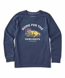 Cheap 🌟 Life Is Good® Darkest Blue 'Home For The Pawlidays' Rocket Crewneck Sweatshirt - Boys 👍