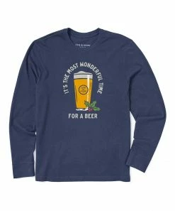 Cheap 😀 Life Is Good® Darkest Blue 'Wonderful Time For A Beer' Long-Sleeve Tee - Men 🎁