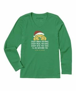 Discount 🎉 Life Is Good® Kelly Green 'Every Snack You Make' 🦮 Dog Long-Sleeve V-Neck Tee - 👩 Women 🎁
