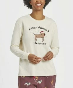 Coupon 😍 Life Is Good® Putty White 'Woofmas' 🦮 Dog Long-Sleeve Tee - 👩 Women 🥰