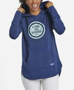 Budget 🤩 Life Is Good® Darkest Blue Garden 'Life Is Good' Coin Hi-Low Hoodie - 👩 Women 👍