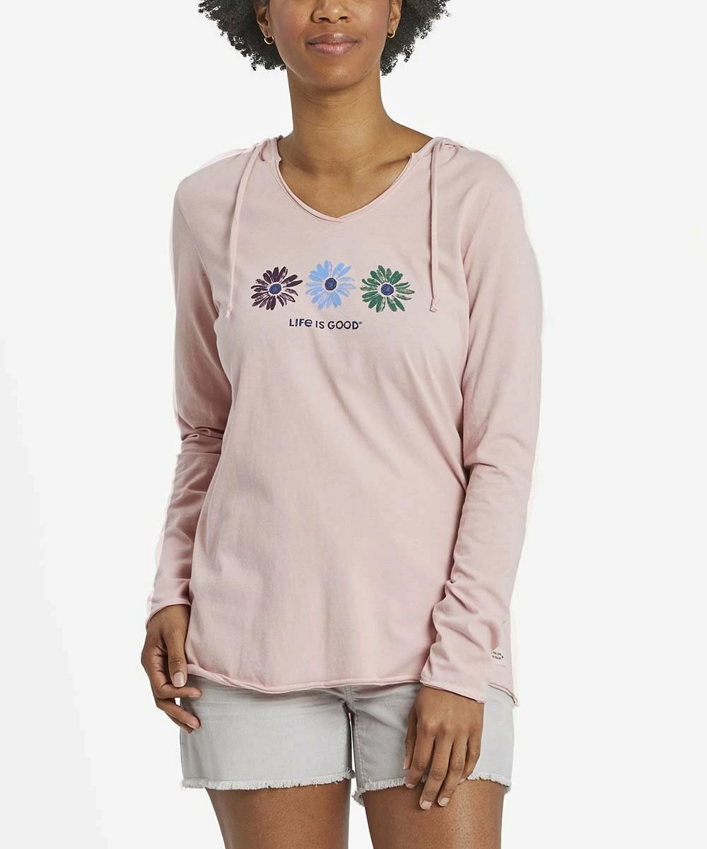 Flash Sale 🥰 Life Is Good® Himalayan Pink 'Life Is Good' Daisy Hooded Long-Sleeve Tee - 👩 Women ✨ 1 Flash Sale 🥰 Life Is Good® Himalayan Pink 'Life Is Good' Daisy Hooded Long-Sleeve Tee - 👩 Women ✨