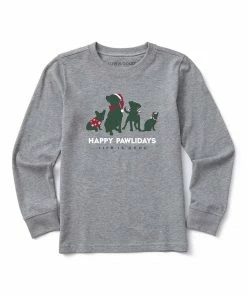 Outlet 🔔 Life Is Good® Heather Gray 'Happy Pawlidays' Crewneck Sweatshirt - Boys 😀