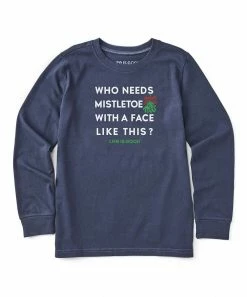 Promo 😍 Life Is Good® Darkest Blue 'Who Needs Mistletoe' Crewneck Sweatshirt - Kids 😍