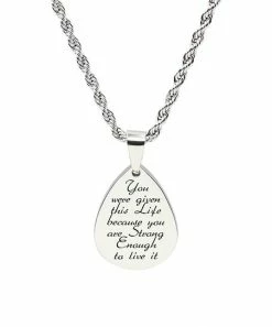 Promo ❤️ Pink Box Accessories Stainless Steel 'Strong Enough' Teardrop Pendant Necklace 🌟
