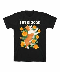 Deals ✔️ Look Human Black Floral 'Life Is Good' Corgi Tee - Adult ❤️