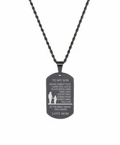 Deals 🌟 Pink Box Accessories Black 'To My Son' 🐶 Dog Tag Pendant Necklace 💯