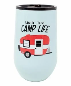 Wholesale 🎁 Boston Warehouse White & Red 'Livin' The Camp Life' Trailer Wine Tumbler 😀