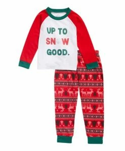 Buy 👏 Night Life Red & Green 'Up To Snow Good' Raglan Pajama Set - Kids 🎉
