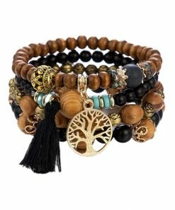 Cheapest 🤩 Lady Arya Brown & Black Tree Of Life Beaded Bracelet Set ❤️