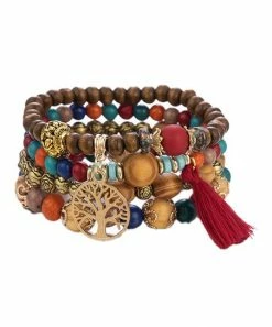 Best Sale ⭐ Lady Arya Blue & Red Tree Of Life Beaded Bracelet Set 🔔